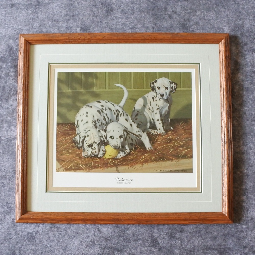 Vintage Signed Limited Robert Christie Dalmatian Puppies Framed Dog Print